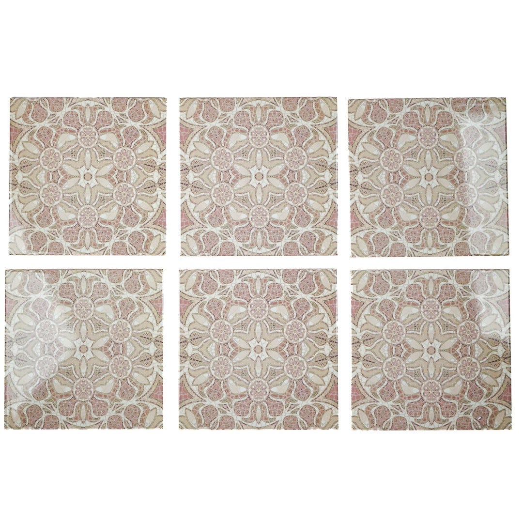 SALE SET - Fired Ink - 6x 15cm Pomegranate Tiles - Plaster Pink