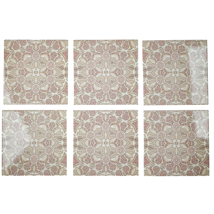 SALE SET - Fired Ink - 6x 15cm Pomegranate Tiles - Plaster Pink