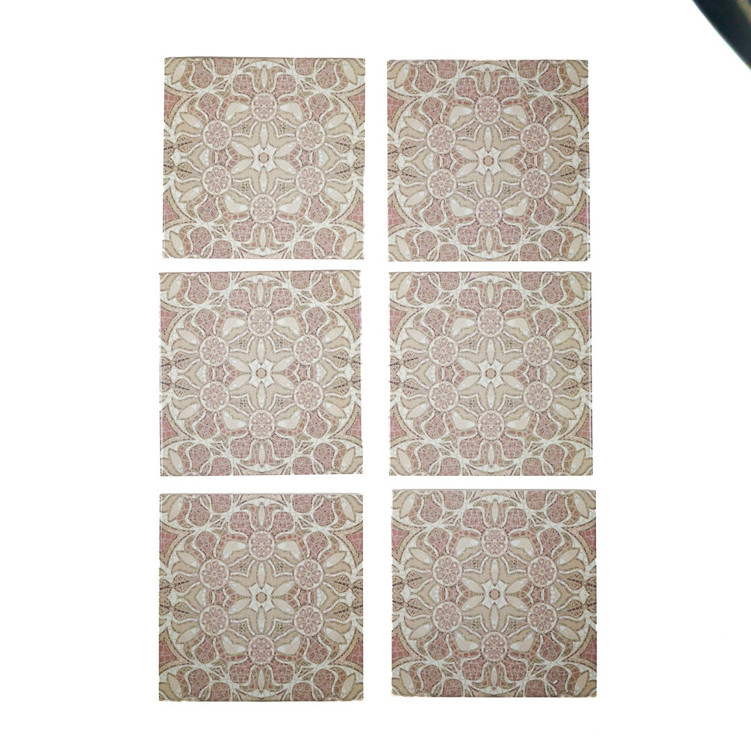 SALE SET - Fired Ink - 6x 15cm Pomegranate Tiles - Plaster Pink