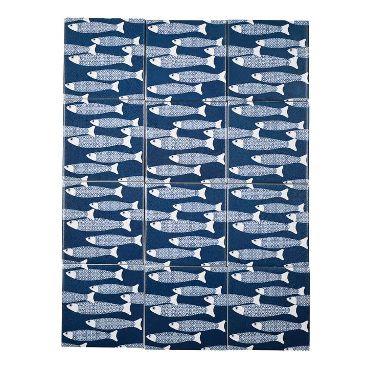 SALE - Fired Ink -  Set of 12 x 10cm Ocean Shoal Tiles - Navy Blue
