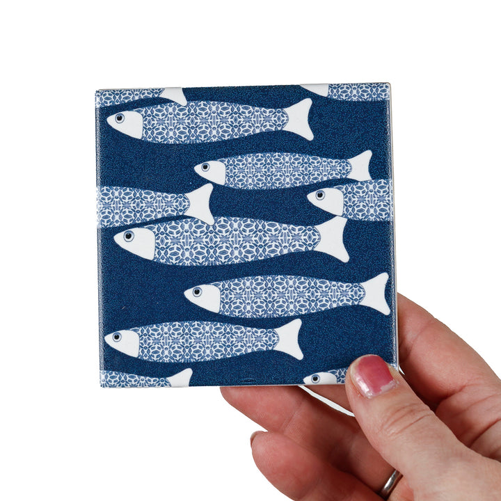 SALE - Fired Ink -  Set of 12 x 10cm Ocean Shoal Tiles - Navy Blue