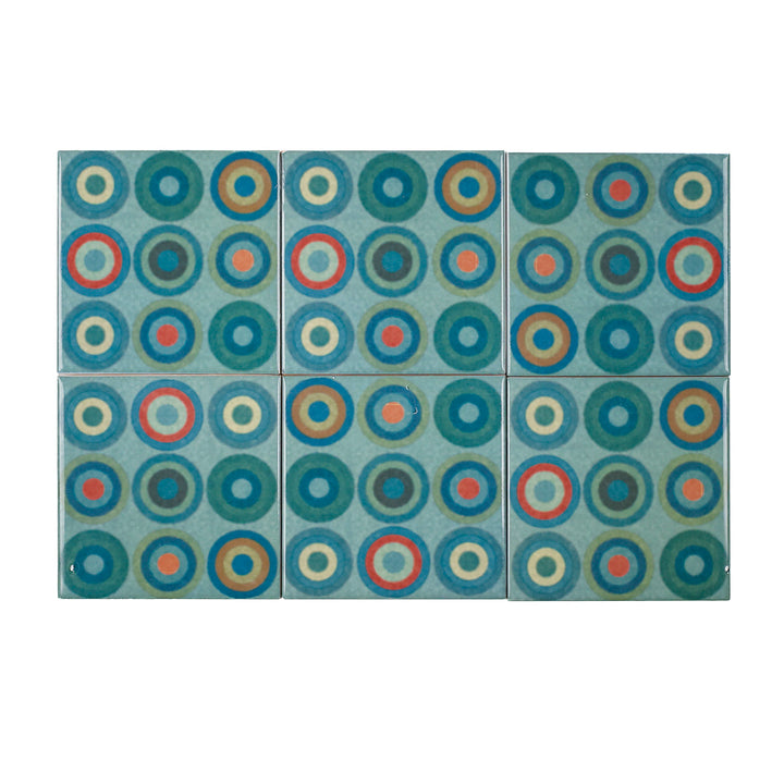 SALE - Fired Ink - Set of 6 x 10cm Colourful Circle Tiles