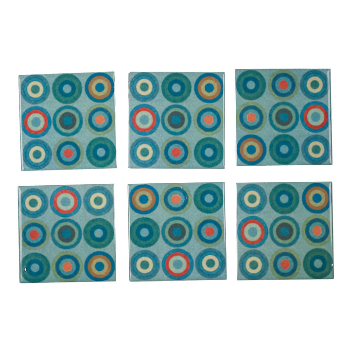SALE - Fired Ink - Set of 6 x 10cm Colourful Circle Tiles