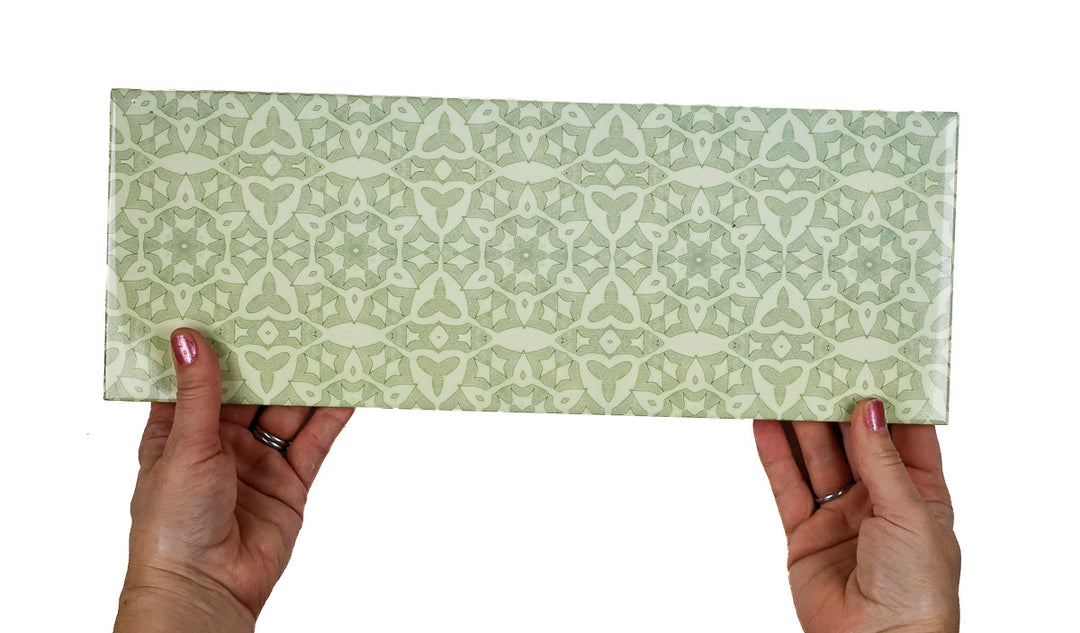 SALE - Fired Ink 45x15cm Prototype Tile  - Green Stonework
