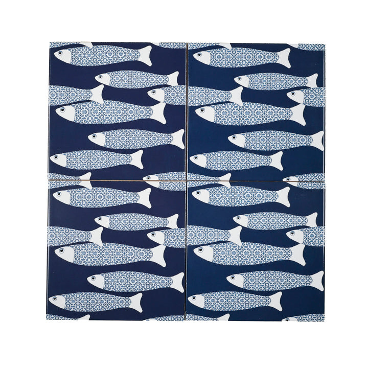 SALE - Fired Ink - 4 x 15cm Ocean Shoal Tiles - Navy Blue
