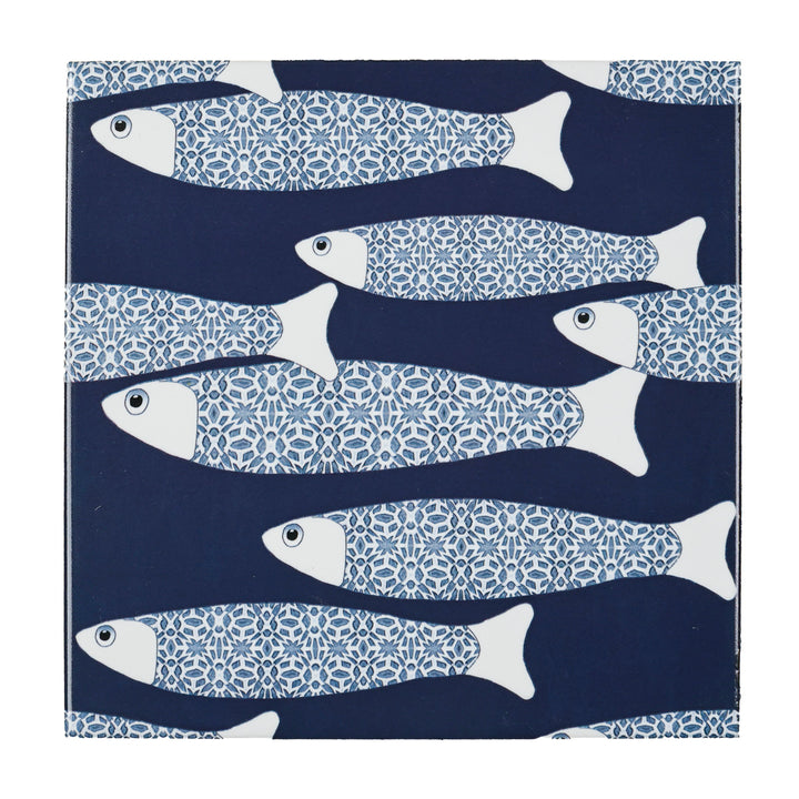 SALE - Fired Ink - 4 x 15cm Ocean Shoal Tiles - Navy Blue