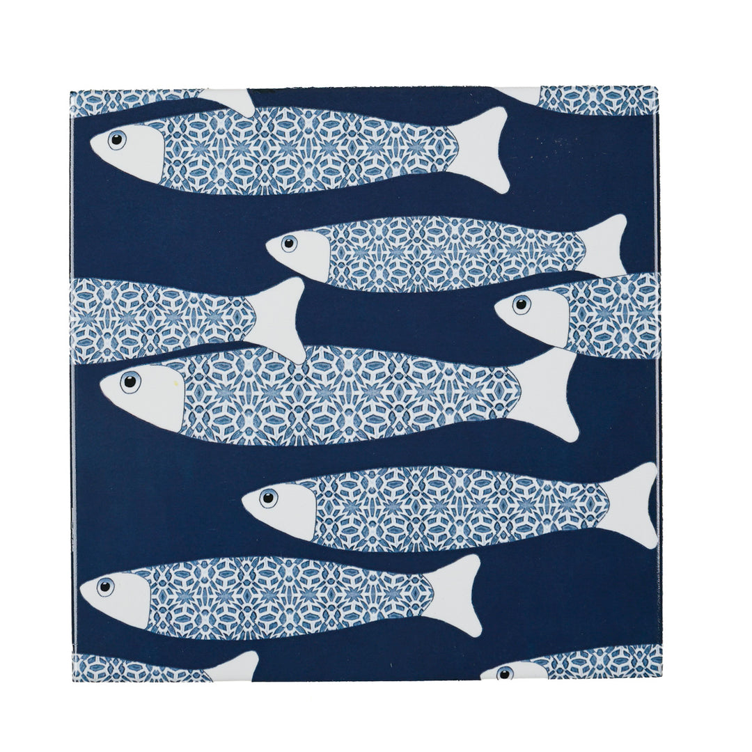 SALE - Fired Ink - 4 x 15cm Ocean Shoal Tiles - Navy Blue