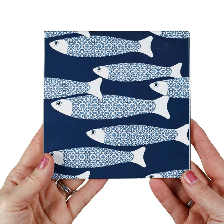 SALE - Fired Ink - 4 x 15cm Ocean Shoal Tiles - Navy Blue
