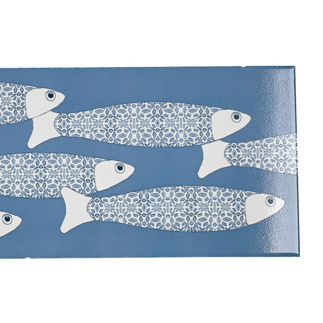SALE - Fired Ink 45x15cm Single Prototype Tile  - Mid Blue Ocean Shoal 2