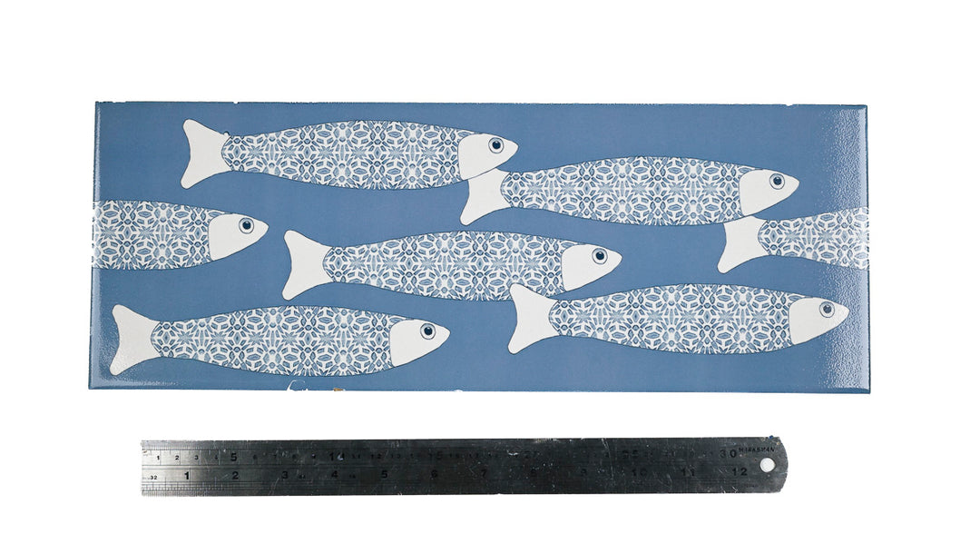 SALE - Fired Ink 45x15cm Single Prototype Tile  - Mid Blue Ocean Shoal 2