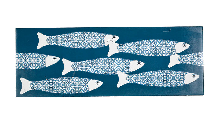 SALE - Fired Ink 45x15cm Single Prototype Tile  - Teal Blue Ocean Shoal