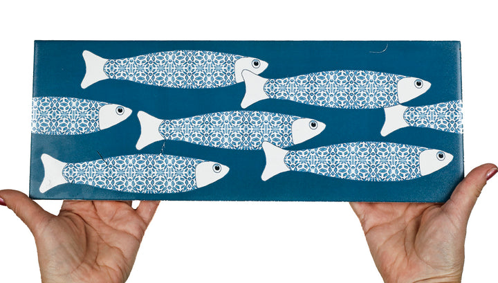 SALE - Fired Ink 45x15cm Single Prototype Tile  - Teal Blue Ocean Shoal