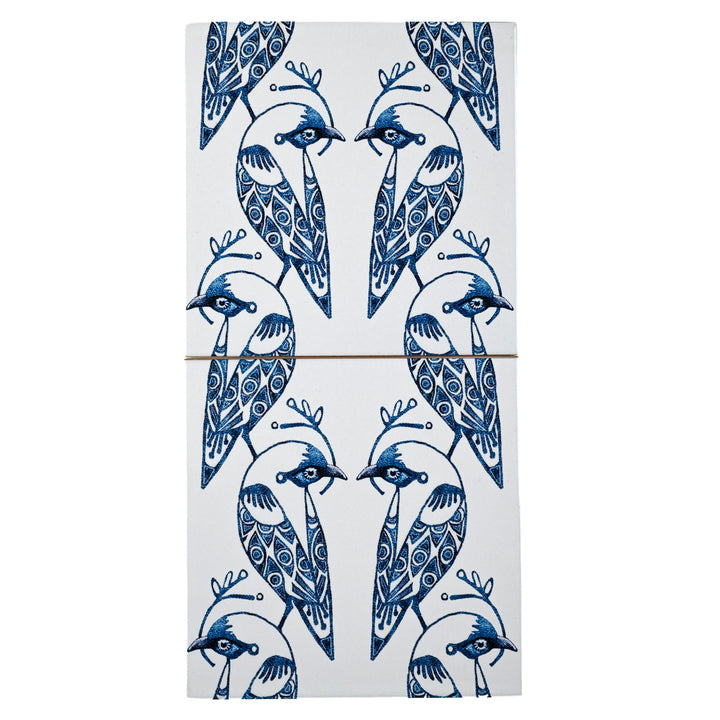 SALE - Fired Ink - Pair of 15cm Lovebird tiles (blue/white)