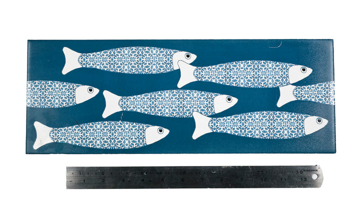 SALE - Fired Ink 45x15cm Single Prototype Tile  - Teal Blue Ocean Shoal