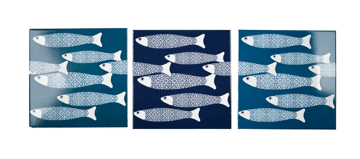 SALE - Fired Ink - Set of 9 x 15cm Ocean Shoal Border Tiles (mixed colours)
