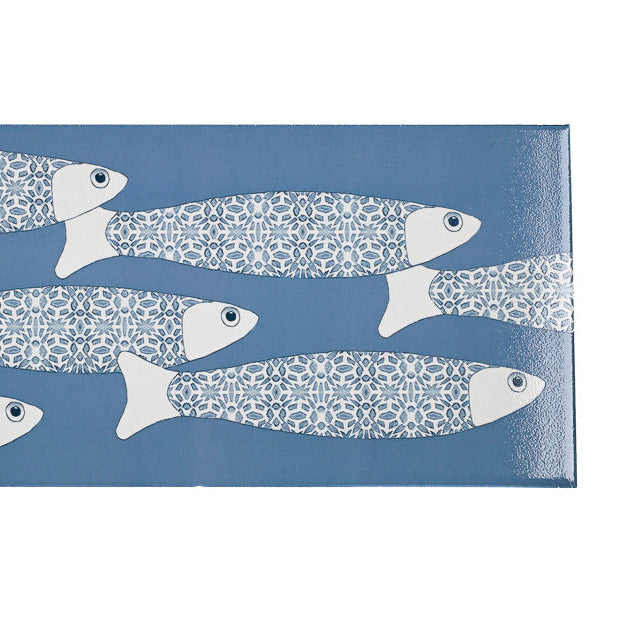 SALE - Fired Ink 45x15cm Single Prototype Tile  - Mid Blue Ocean Shoal