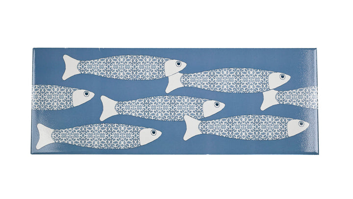 SALE - Fired Ink 45x15cm Single Prototype Tile  - Mid Blue Ocean Shoal
