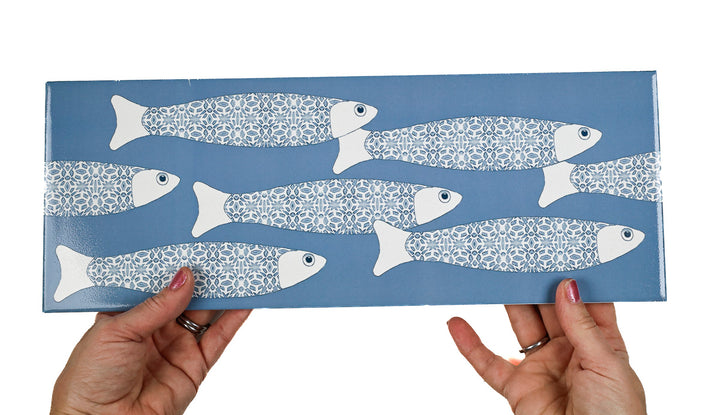 SALE - Fired Ink 45x15cm Single Prototype Tile  - Mid Blue Ocean Shoal