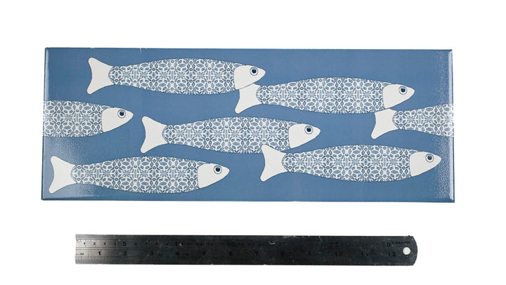 SALE - Fired Ink 45x15cm Single Prototype Tile  - Mid Blue Ocean Shoal