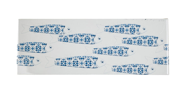SALE - Fired Ink 45x15cm Single Prototype Tile  - Delft Blue Fish