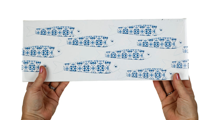 SALE - Fired Ink 45x15cm Single Prototype Tile  - Delft Blue Fish