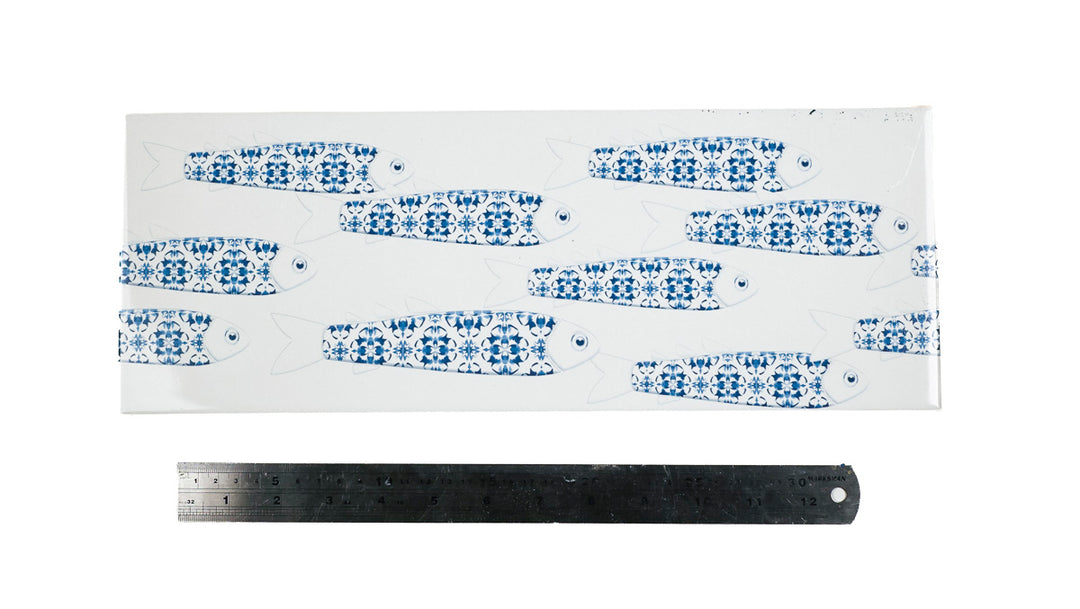 SALE - Fired Ink 45x15cm Single Prototype Tile  - Delft Blue Fish