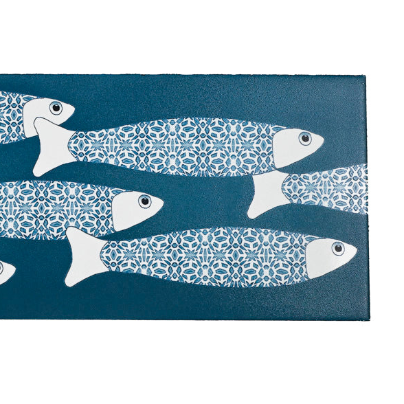 SALE - Fired Ink 45x15cm Single Prototype Tile  - Ocean Shoal Blue Green Teal