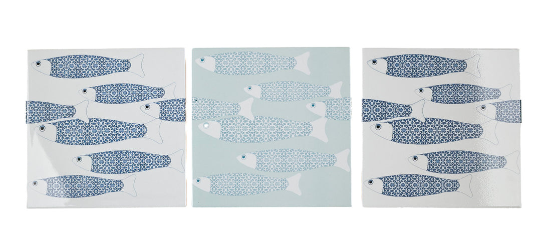 SALE - Fired Ink - Set of 9 x 15cm Ocean Shoal Border Tiles (mixed colours)