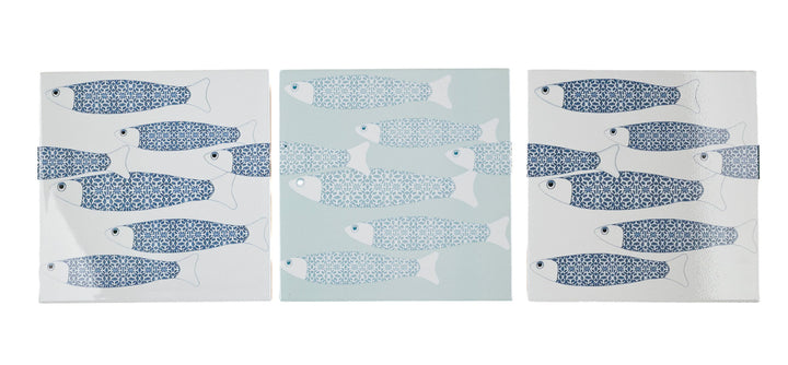 SALE - Fired Ink - Set of 9 x 15cm Ocean Shoal Border Tiles (mixed colours)