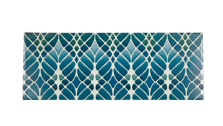 SALE - Fired Ink 45x15cm Single Prototype Tile  - Interwoven Trees Blue Green 2