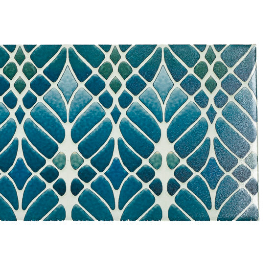 SALE - Fired Ink 45x15cm Single Prototype Tile  - Interwoven Trees Blue Green 2