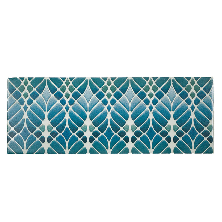 SALE - Fired Ink 45x15cm Single Prototype Tile  - Interwoven Trees Blue-Green