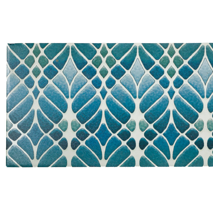SALE - Fired Ink 45x15cm Single Prototype Tile  - Interwoven Trees Blue-Green