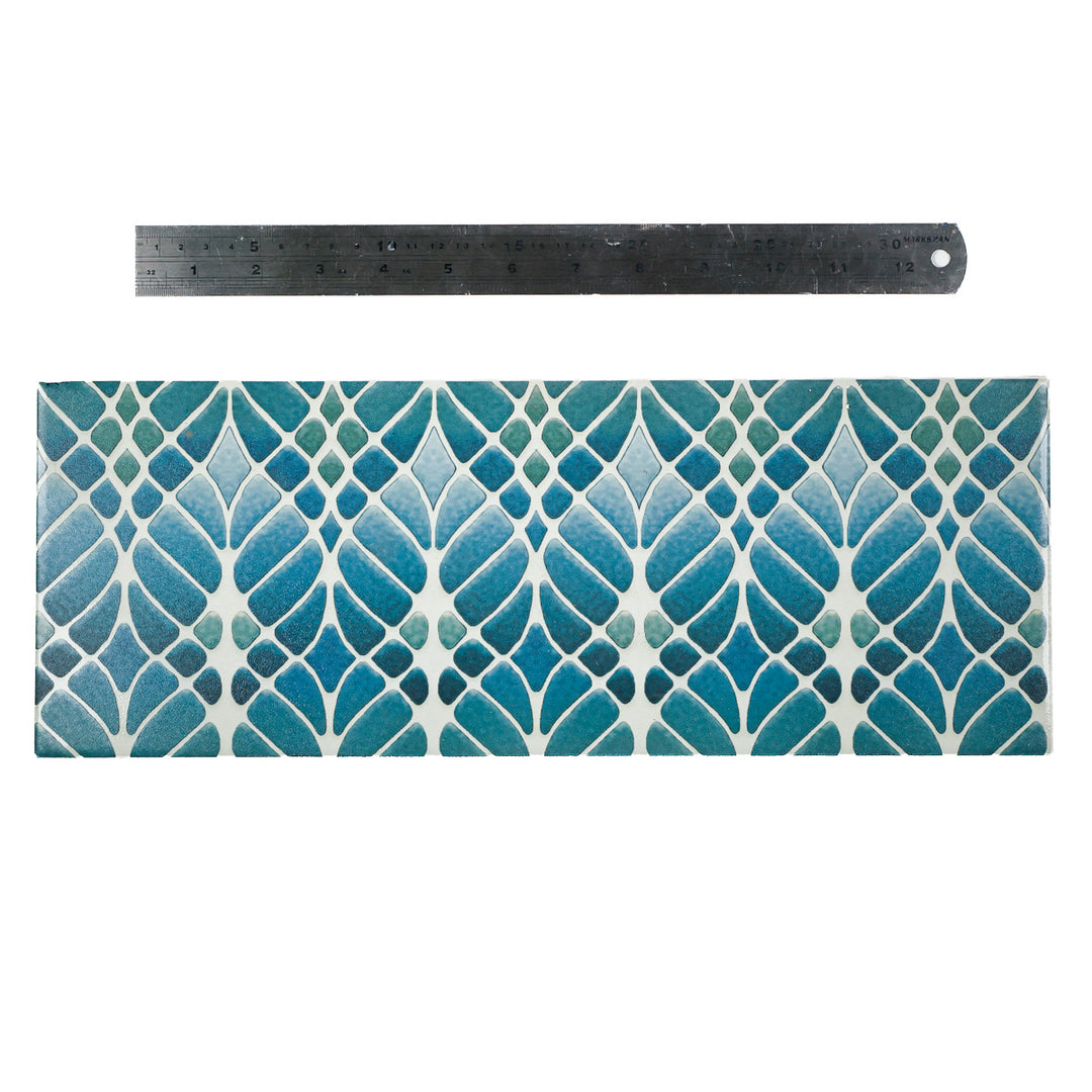 SALE - Fired Ink 45x15cm Single Prototype Tile  - Interwoven Trees Blue-Green