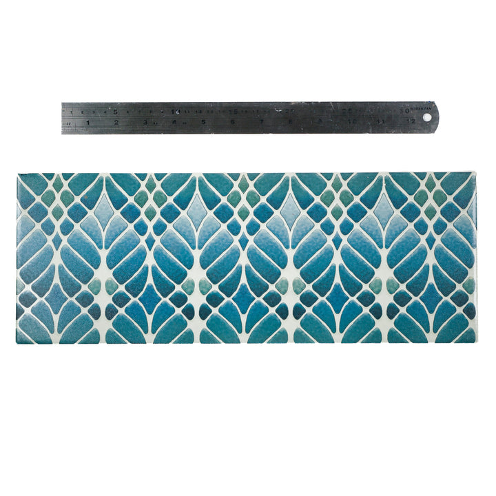 SALE - Fired Ink 45x15cm Single Prototype Tile  - Interwoven Trees Blue-Green
