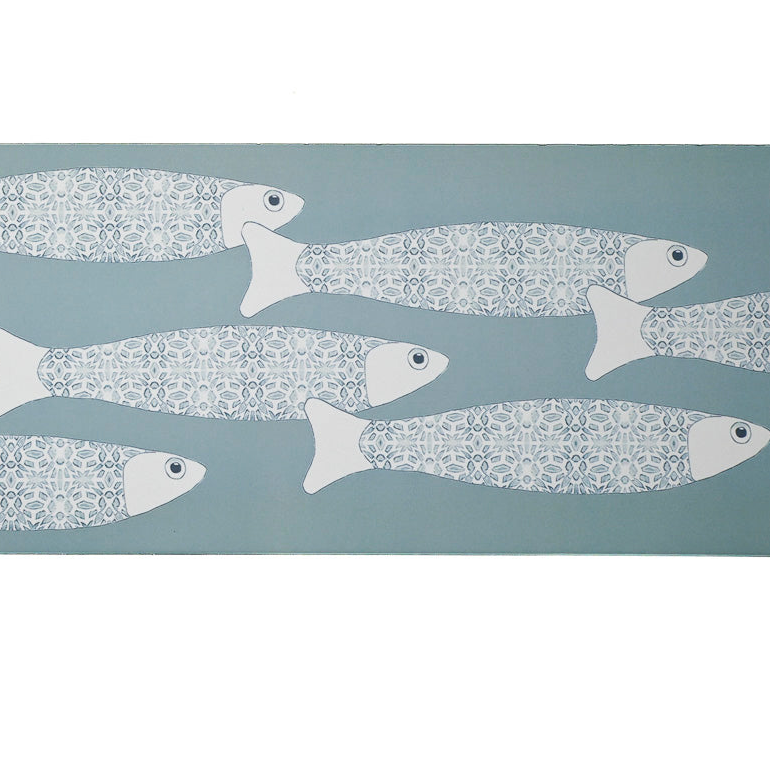 SALE - Fired Ink 45x15cm Single Prototype Tile  - Grey Blue Ocean Shoal Border