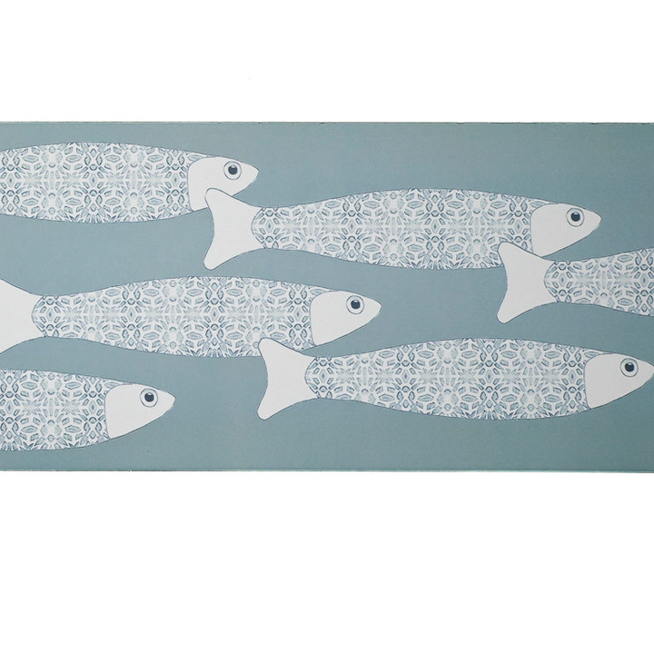 SALE - Fired Ink 45x15cm Single Prototype Tile  - Grey Blue Ocean Shoal Border