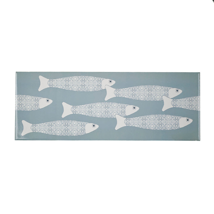 SALE - Fired Ink 45x15cm Single Prototype Tile  - Grey Blue Ocean Shoal Border 2