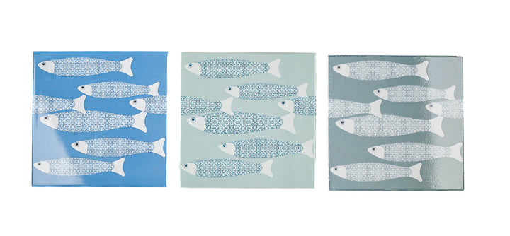 SALE - Fired Ink - Set of 9 x 15cm Ocean Shoal Border Tiles (mixed colours)