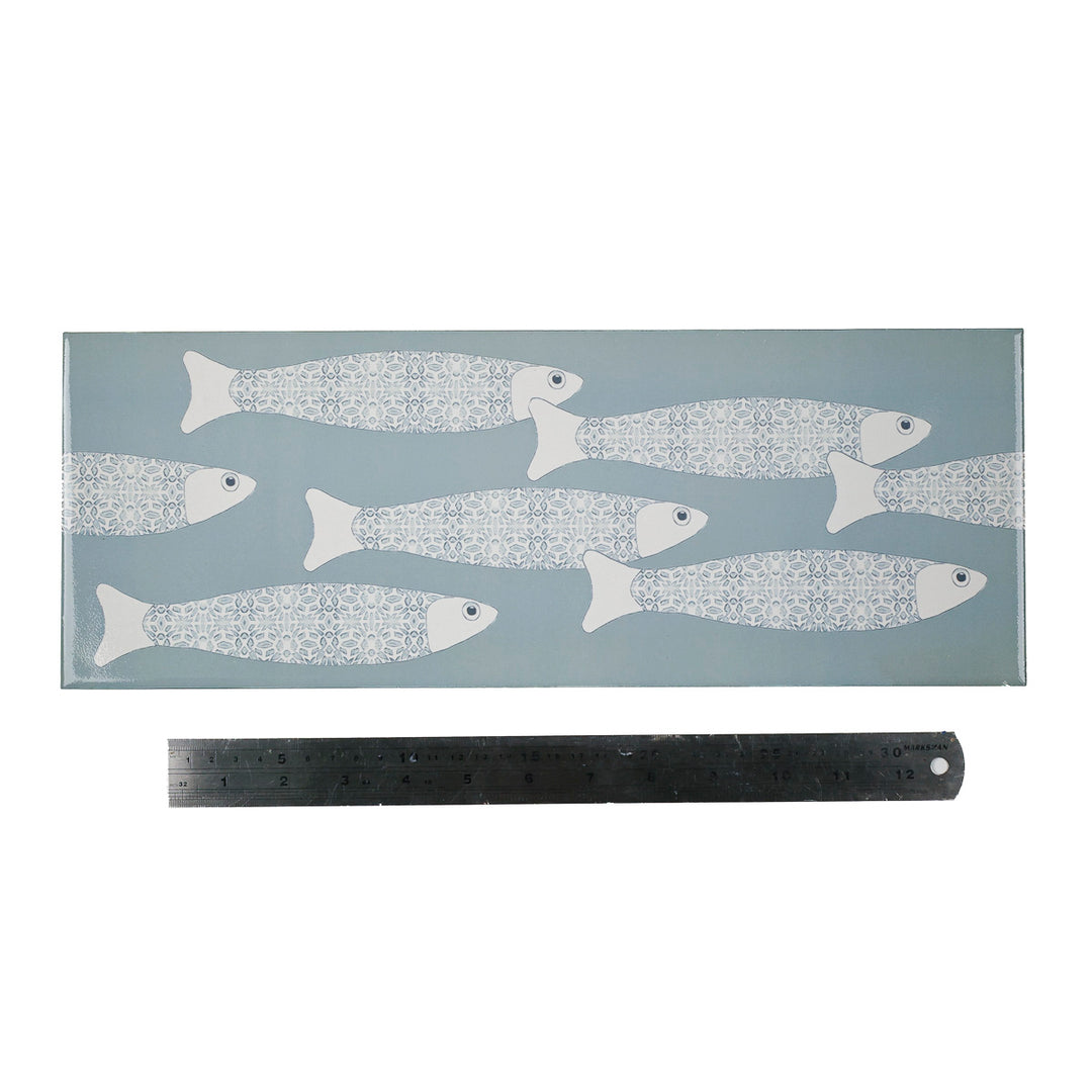 SALE - Fired Ink 45x15cm Single Prototype Tile  - Grey Blue Ocean Shoal Border 2