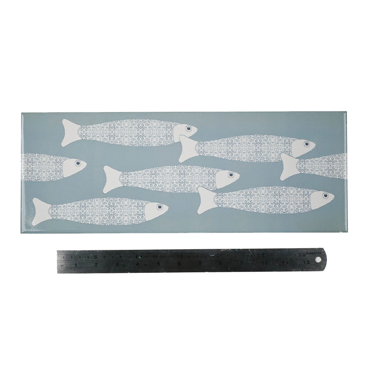 SALE - Fired Ink 45x15cm Single Prototype Tile  - Grey Blue Ocean Shoal Border