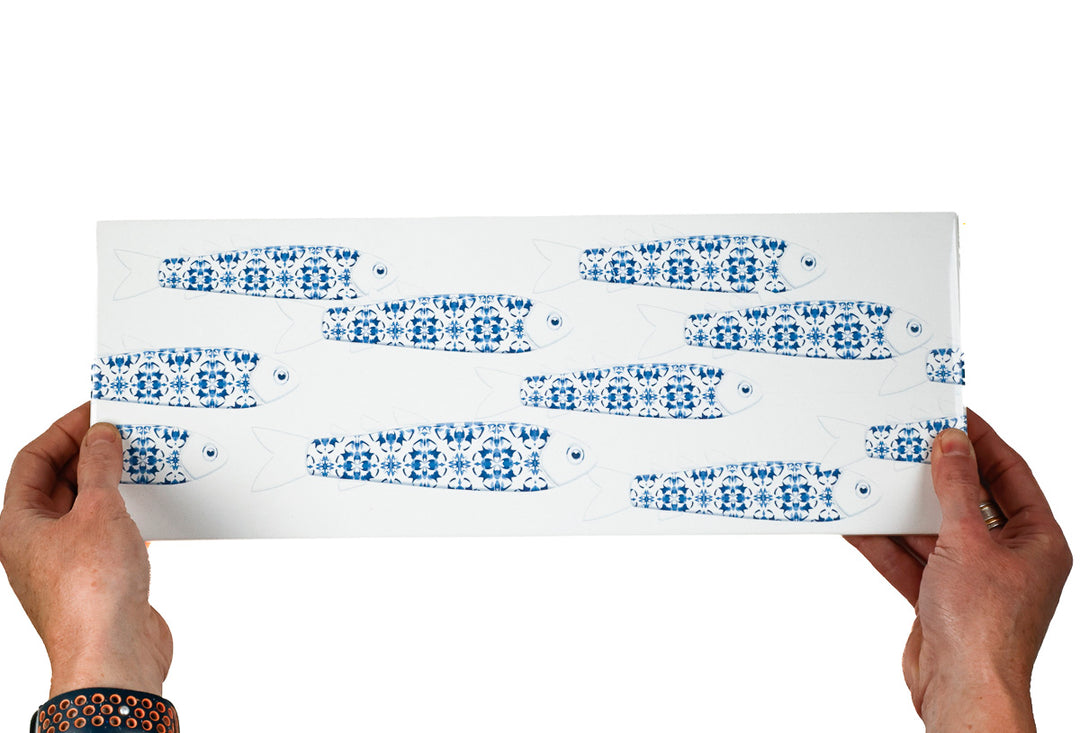 SALE - Fired Ink 45x15cm Single Prototype Tile  - Delft Danio Fish