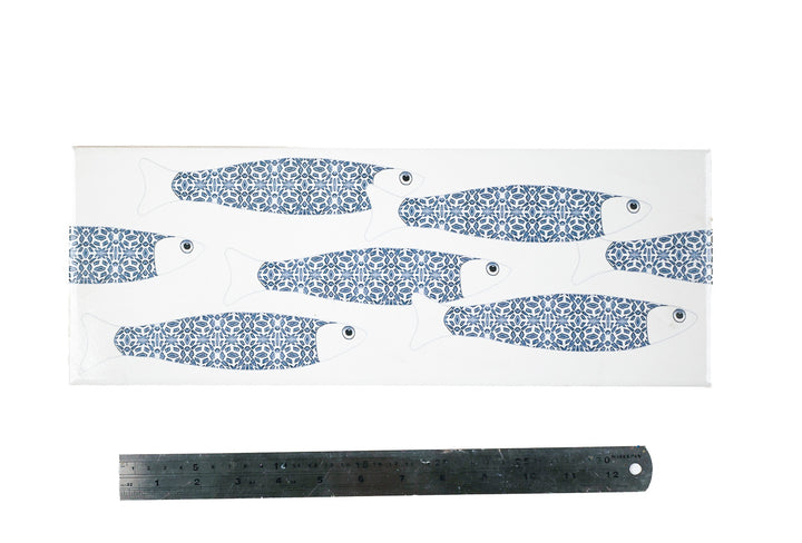 SALE - Fired Ink 45x15cm Single Prototype Tile  - Blue White Ocean Shoal
