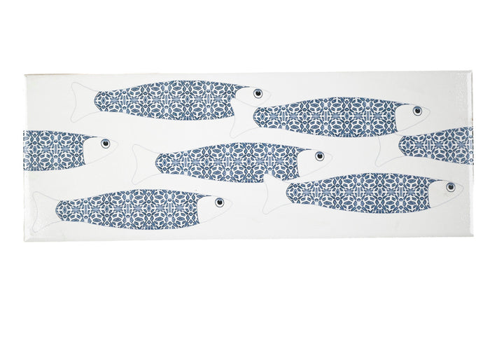 SALE - Fired Ink 45x15cm Single Prototype Tile  - Blue White Ocean Shoal