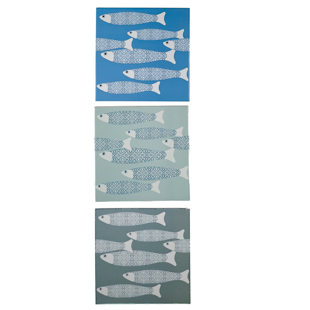 SALE - Fired Ink - Set of 9 x 15cm Ocean Shoal Border Tiles (mixed colours)