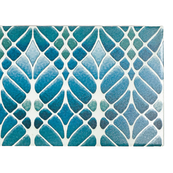 SALE - Fired Ink 45x15cm Single Prototype Tile  - Interwoven Trees Blue Green 1