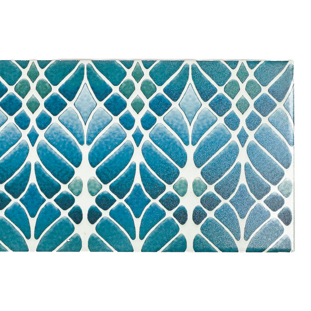 SALE - Fired Ink 45x15cm Single Prototype Tile  - Interwoven Trees Blue Green 3