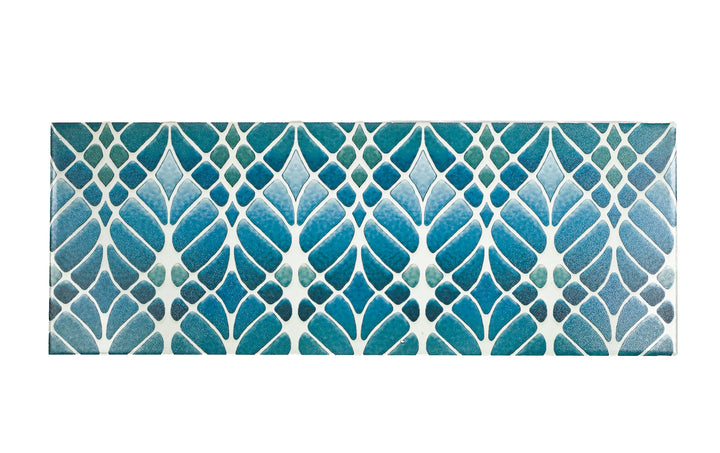 SALE - Fired Ink 45x15cm Single Prototype Tile  - Interwoven Trees Blue Green 3