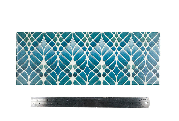 SALE - Fired Ink 45x15cm Single Prototype Tile  - Interwoven Trees Blue Green 3