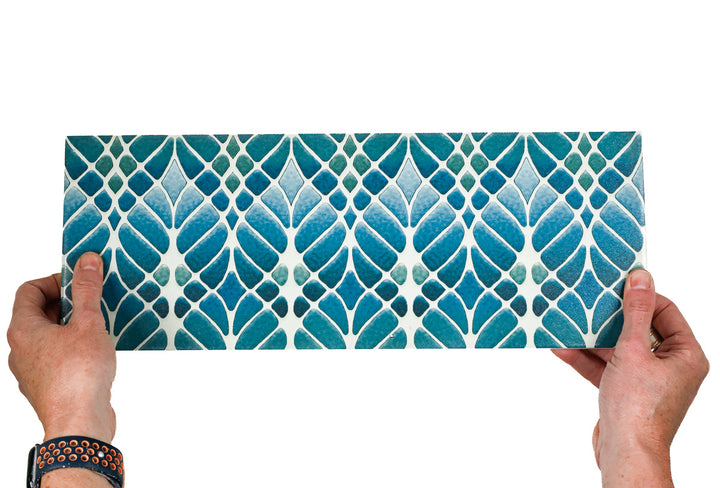 SALE - Fired Ink 45x15cm Single Prototype Tile  - Interwoven Trees Blue Green 1